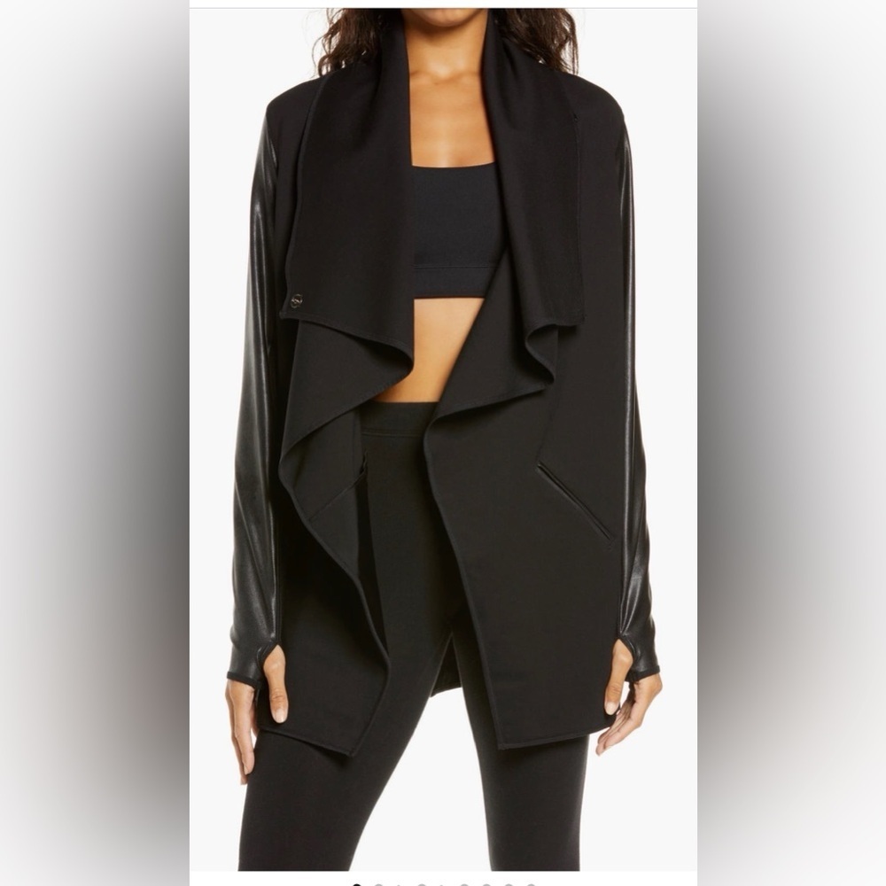 SPANX Black Open-Front Lightweight Jacket faux leather stretch size small